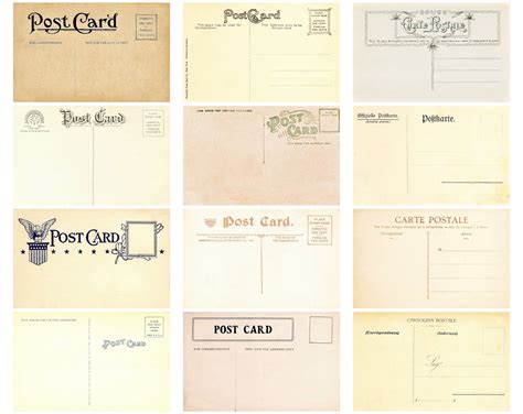 12 Antique Postcard Backs Instant Download Set Of 12 Printable Postcard