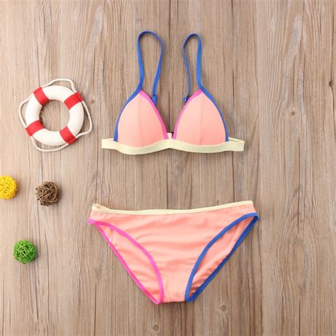2018 New Sexy Women Swimsuits Pop Contrast Color Bikini Set Bandage Push Up Padded Swimwear