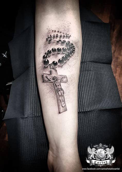 Jesus Cross Rosary Religious Tattoo Forearm Tattoo Black And Grey