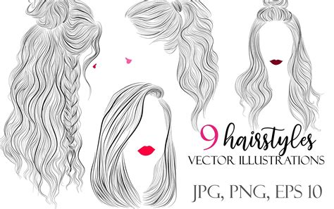 9 Vector Hairstyles Illustrations Womens Hairstyles Hair Sketch