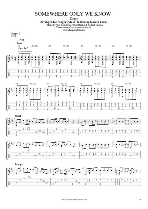 Somewhere Only We Know Tab By Keane Guitar Pro Guitar By Gareth