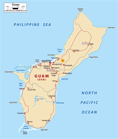 Large Detailed Political Map Of Guam With Roads Cities And Airports