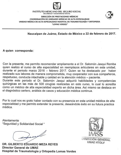 Carta De Recomendacion Profesional Medico Kulturaupice