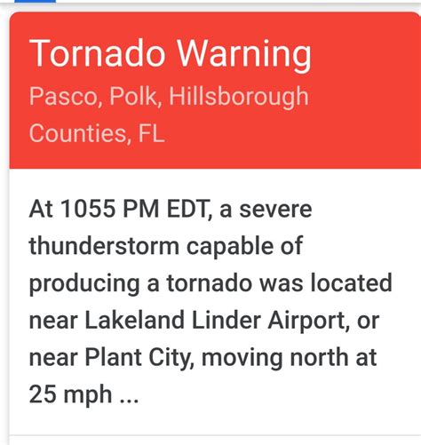 Be Safe Tornado Warning In Lakeland Florida News Is Reporting
