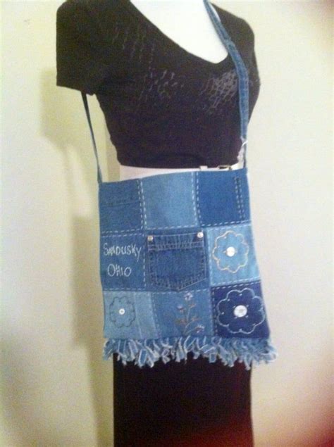 Upcycled Blue Jean Patch Purse Embroidered Tote Hippie Gypsy Etsy