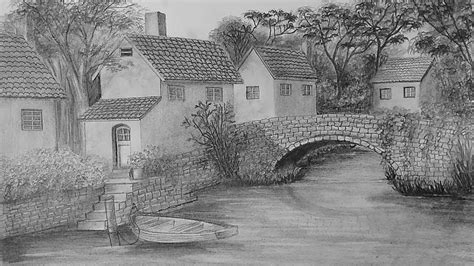Village Landscape Drawing Pencil Drawing Scenery Drawing Youtube