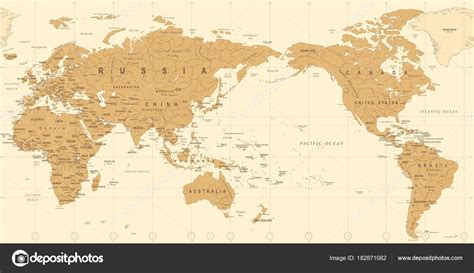 Vintage Political World Map Pacific Centered Stock Vector Image By