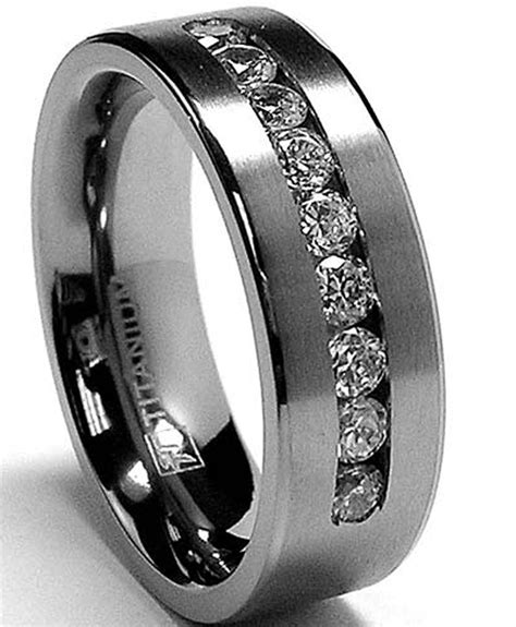 8 Mm Mens Titanium Ring Wedding Band With 9 Large Channel Set Cubic
