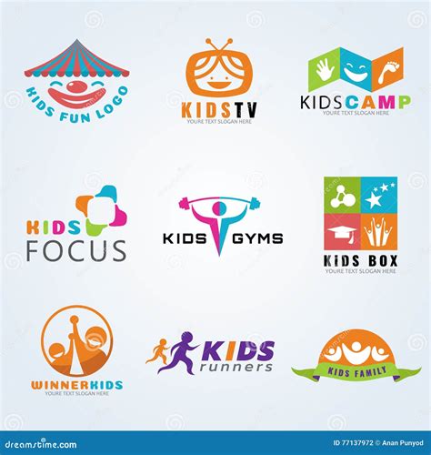 Kids Child Sport And Fun Logo Vector Set Design Stock Vector