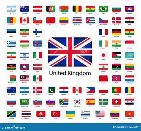 Set Of Glossy Icons Of Flags Of World Sovereign States On White Stock