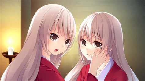 2girls Game Cg Long Hair Sengoku Hime Twins White Hair Anime
