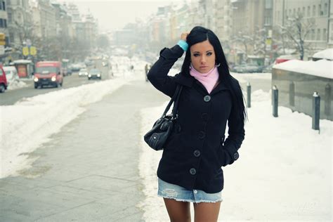 Wallpaper Ashley Bulgari Dark Hair Women Outdoors Snow Winter