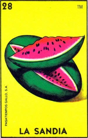Loteria is different from bingo in that it uses a deck of 54 cards with pictures on them instead of balls with numbers printed on them. sandia | Loteria cards, Loteria, Mexican art