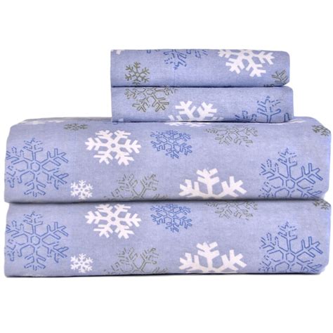 Heavy Weight Printed Flannel Sheet Set In Snow Flakes Size Queen