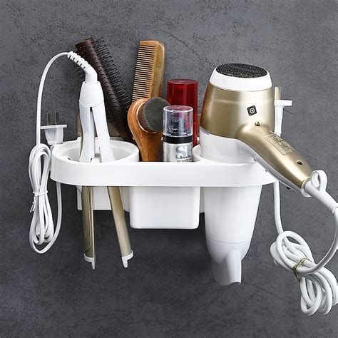 hair dryer double hole rack storage organizer curling wand or straightener comb holder bathroom