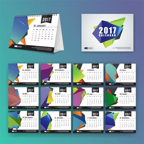 Free Vector Calendar Template With Polygonal Shapes