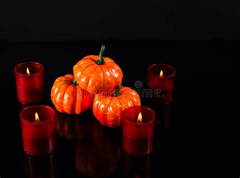 Halloween Pumpkins And Candles Stock Photo Image Of Darkness