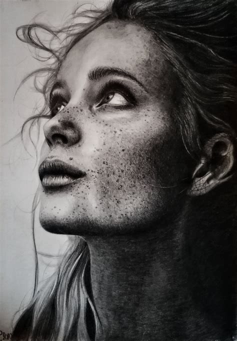 Original Portrait Drawing By Pencil Girl With Freckles Etsy