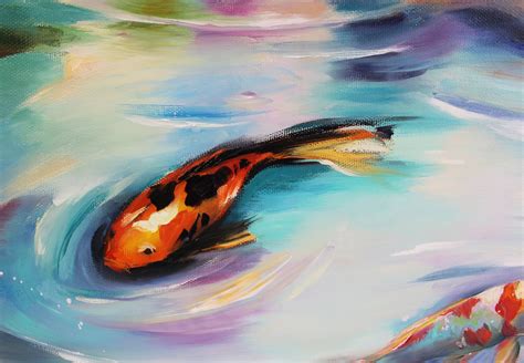 Fish Koi Original Painting Japanese Carp Oil Art Canvas Fish Etsy