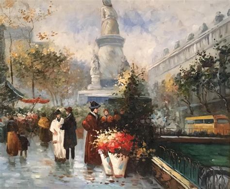 French School Paris Flower Market Impressionist
