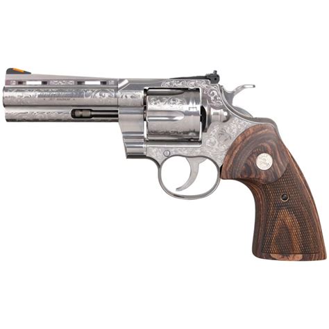 colt python 6 round special edition engraved revolver 357 mag 4 25 barrel stainless wood