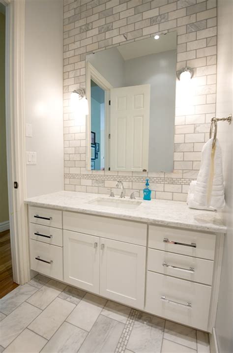 Their clean lines and tight joint lines quickly caught the notice of decorators, who have been using them to line the. Calcutta Gold Marble Subway Tile - Contemporary - bathroom ...