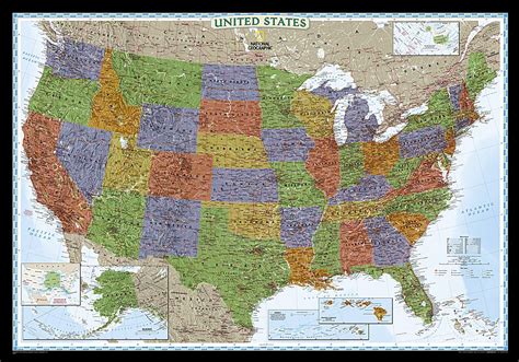 This Decorative Usa Wall Map By National Geographicmaps Combines Vivid