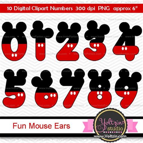 Mickey Mouse Clipart Numbers Clip Art Digital Png Images Number Red