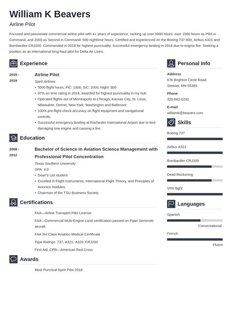 Pilot Resume Template And How To Write An Aviation Resume