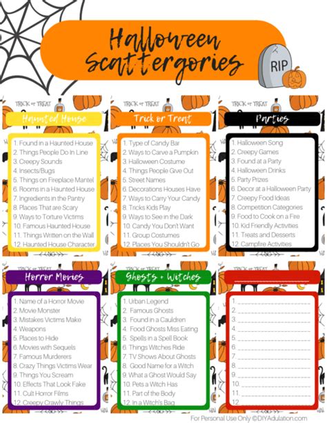Free Printable Halloween Scattergories Game Diy Adulation Halloween