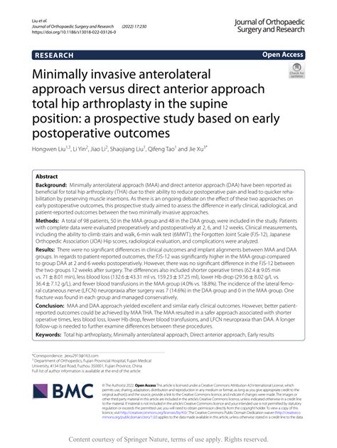 Pdf Minimally Invasive Anterolateral Approach Versus Direct Anterior