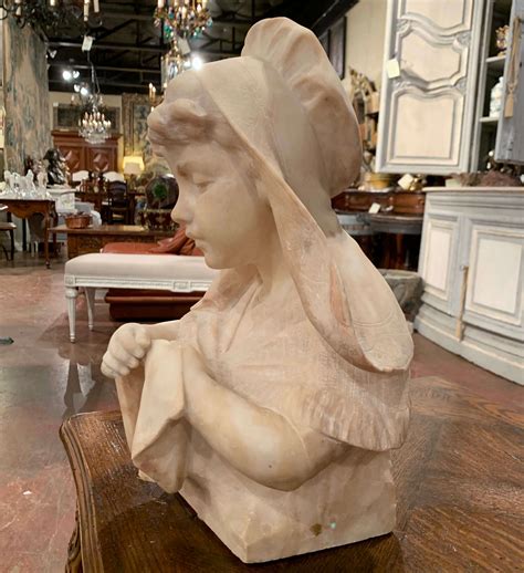 Mid 19th Century French Carved Beige Marble Bust Sculpture Of Young