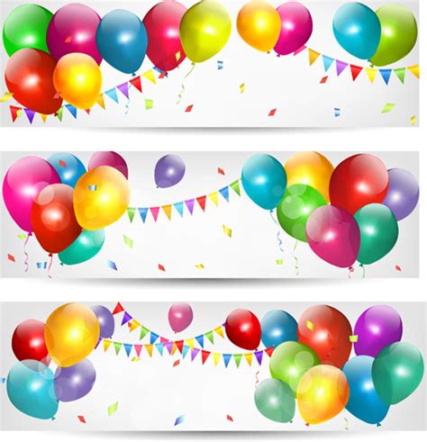 Birthday Banners Colored Balloons Vector Vectors Graphic Art Designs In