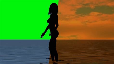 Woman On The Beach In Sunset Nude Silhouette Green Screen YouTube