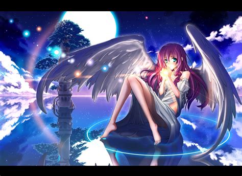 Anime Angel Wings Long Hair Anime Girls Moonlight Original Characters
