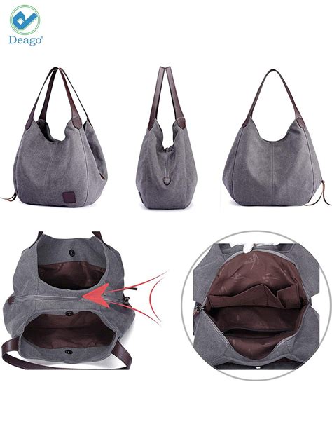Deago Fashion Womens Multi Pocket Cotton Canvas Handbags Shoulder Bags