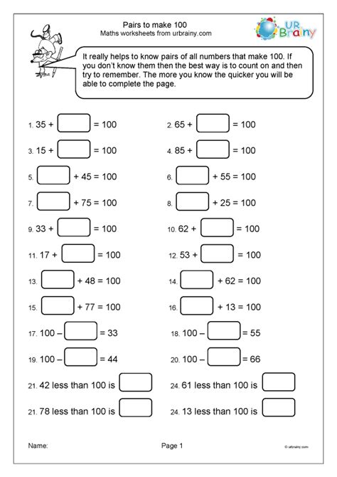 Class 7 Lines And Angles Worksheets Pairs To Make 100 Addition Maths