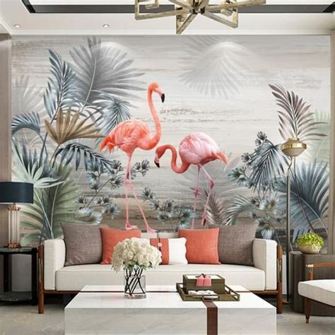 Flamingos Wallpaper Wonderful Design Etsy Flamingo Wallpaper Wall