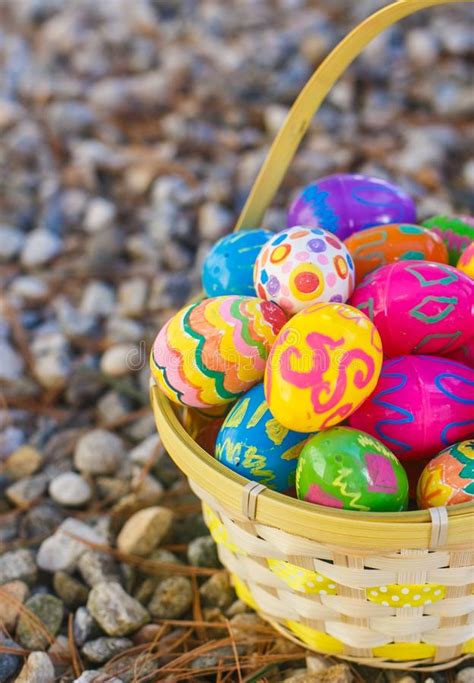 Colourful Easter Eggs In The Basket Stock Image Image Of Orange