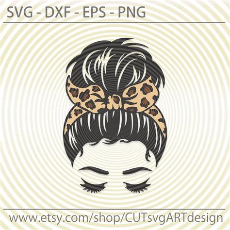| view 82 messy bun illustration, images and graphics from +50,000 possibilities. Messy Bun bandana glasses Leopard print svg Beautiful girl ...