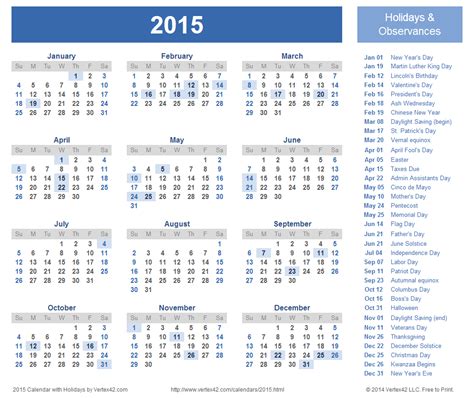 2015 Calendar With Holidays Yangah Solen