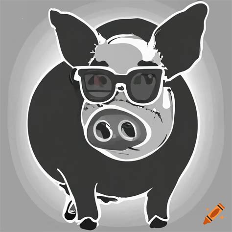 Pig Wearing Sunglasses In Stencil Style