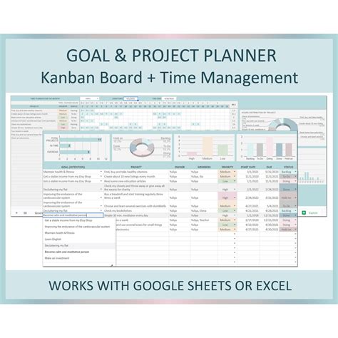 Digital Project Planner Goal Planner Kanban Board Gantt Etsy