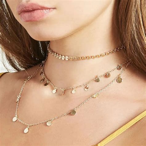 Fashion Multi Layer Choker Necklace For Women Gold Coin Necklace