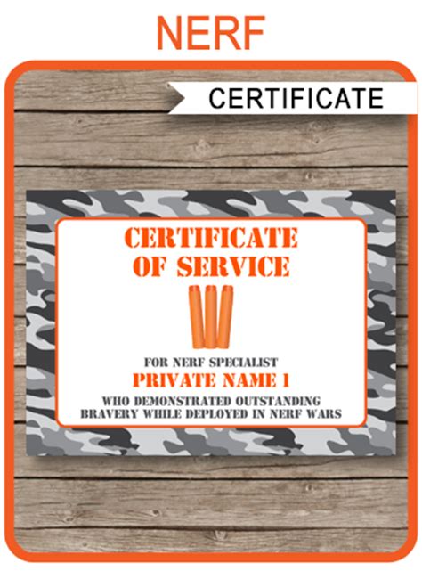 nerf wars certificate template nerf birthday party favors