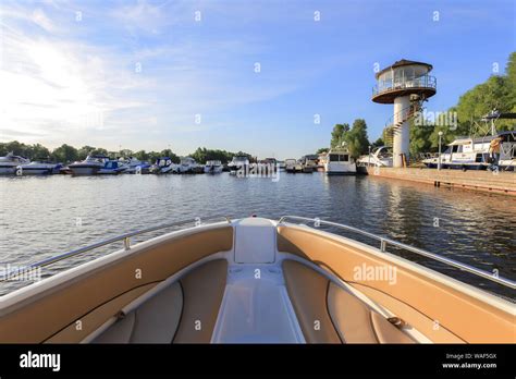White Bow Motor Boat Boating Stock Photo Alamy