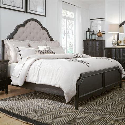Chesapeake Antique Black Queen Upholstered Panel Bed From Liberty