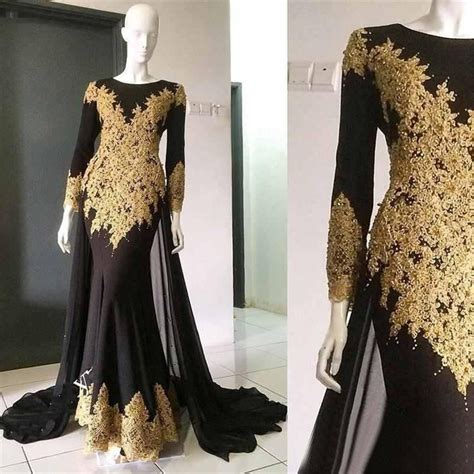 Long Sleeve Evening Dress 2019 Black Mermaid Chiffon Prom Gowns With