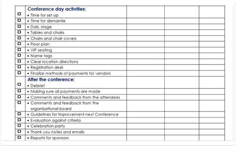 Conference Planning Checklists Templates Download Pdf And Doc