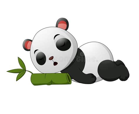 Relaxing Panda With Bamboo Leaf In His Hand Stock Vector Illustration
